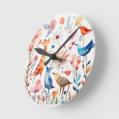 庭にかわいい動物 ラウンド壁時計 (傾斜)