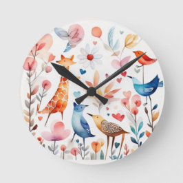 庭にかわいい動物 ラウンド壁時計