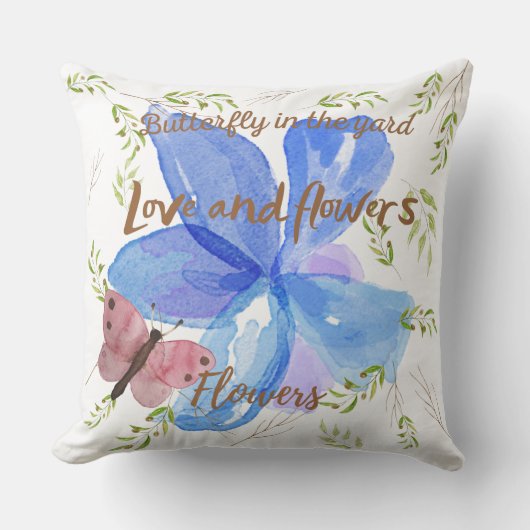 庭にかわいい水色の蝶モダン クッション (正面)