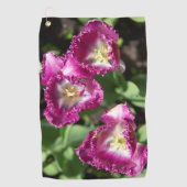 庭にかわいい紫のチューリップ ゴルフタオル (正面)