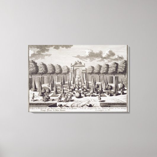 庭にオレンジ色の木が植えられたパター キャンバスプリント (正面)