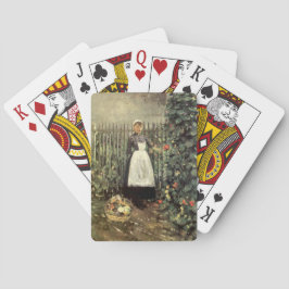 庭にバスケットをした野菜の少女 トランプ