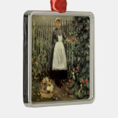 庭にバスケットをした野菜の少女 メタルオーナメント (右)