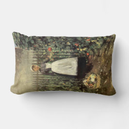 庭にバスケットをした野菜の少女 ランバークッション