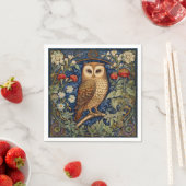 庭にフクロウのウィリアム・モリススタイル スタンダードカクテルナプキン (インサイチュ)