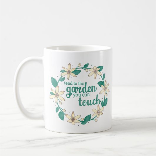 庭に傾向あなたがtouch水色引用文 コーヒーマグカップ (左)