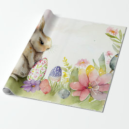 庭に卵を色彩の鮮やか持つイースターバニー ラッピングペーパー