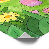 庭に卵を隠す漫画のイースターバニー ポスター (角)