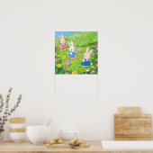 庭に卵を隠す漫画のイースターバニー ポスター (キッチン)