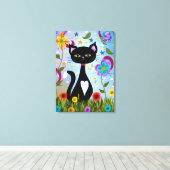 庭に咲く白黒猫 キャンバスプリント (インサイチュ (ウッドフロア))