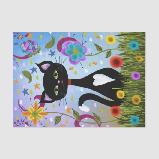 庭に咲く白黒猫 薄葉紙 (正面)