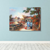 庭に子供を持つ中国の母親， c. キャンバスプリント (インサイチュ (ウッドフロア))