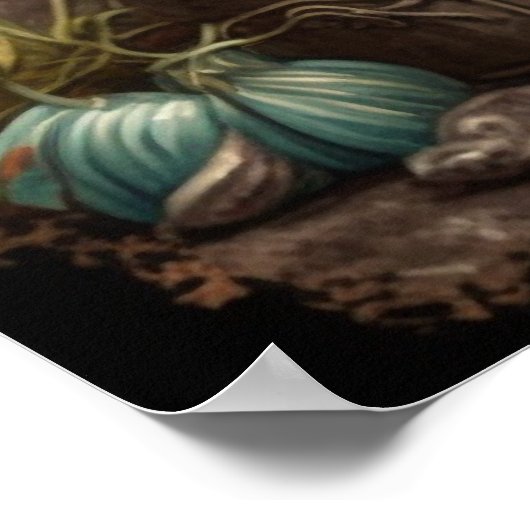 庭に座っている黒猫 ポスター (角)