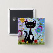 庭に座るタキシード猫 缶バッジ (正面&裏面)