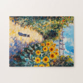 庭に描く猫の印象派の油絵 ジグソーパズル (横)