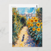 庭に描く猫の印象派の油絵 ポストカード (正面/裏面)