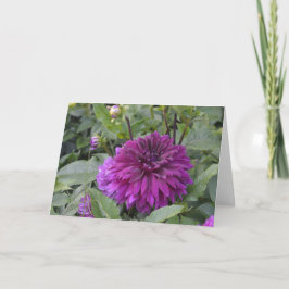 庭に紫色のダリアを持つノートカード カード