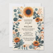 庭に緑素朴のヒマワリの結婚花 招待状 (正面)