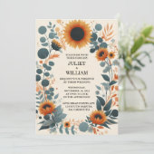 庭に緑素朴のヒマワリの結婚花 招待状 (スタンド正面)