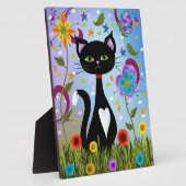 庭に見える白黒猫 フォトプラーク (側面)