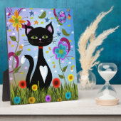 庭に見える白黒猫 フォトプラーク (側面)