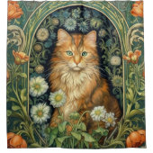 庭に赤い猫アールヌーボー シャワーカーテン (正面)