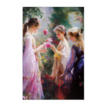 庭に遊三人の女の子がいる