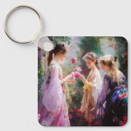 庭に遊三人の女の子がいる キーホルダー (正面)