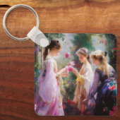 庭に遊三人の女の子がいる キーホルダー (正面)