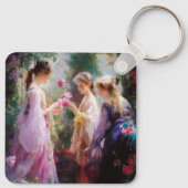 庭に遊三人の女の子がいる キーホルダー (裏面)