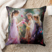 庭に遊三人の女の子がいる クッション (ブランケット)