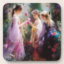 庭に遊三人の女の子がいる