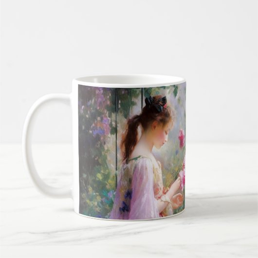 庭に遊三人の女の子がいる コーヒーマグカップ (左)