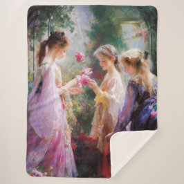 庭に遊三人の女の子がいる シェルパブランケット