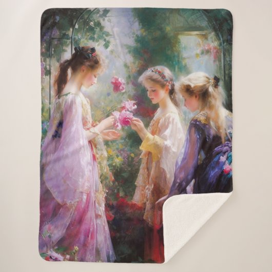 庭に遊三人の女の子がいる シェルパブランケット (正面)