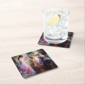 庭に遊三人の女の子がいる スクエアペーパーコースター (インサイチュ)