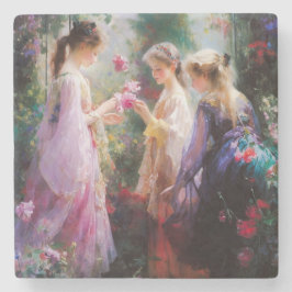 庭に遊三人の女の子がいる ストーンコースター