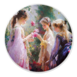 庭に遊三人の女の子がいる セラミックノブ