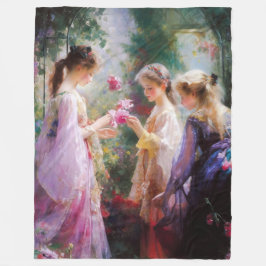 庭に遊三人の女の子がいる フリースブランケット