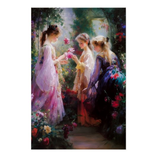 庭に遊三人の女の子がいる ポスター (正面)
