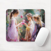 庭に遊三人の女の子がいる マウスパッド (マウス)