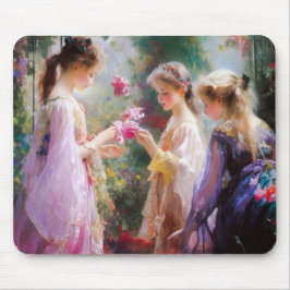 庭に遊三人の女の子がいる マウスパッド