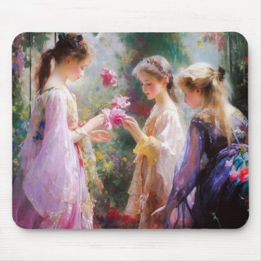 庭に遊三人の女の子がいる マウスパッド (正面)