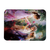 庭に遊三人の女の子がいる マグネット (横)