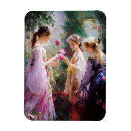 庭に遊三人の女の子がいる マグネット