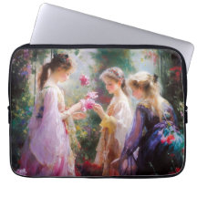 庭に遊三人の女の子がいる