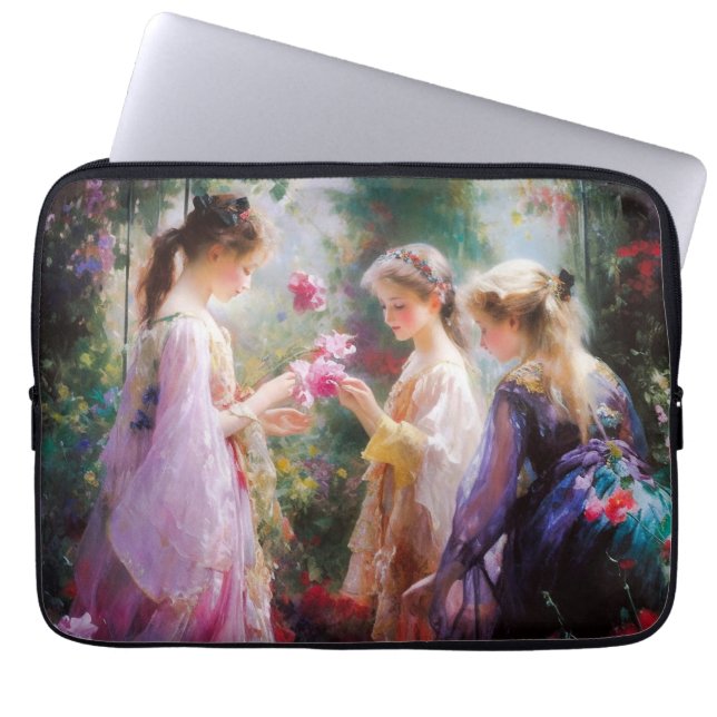 庭に遊三人の女の子がいる ラップトップスリーブ (正面)