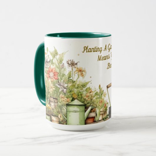 庭に陶製のマグカップを植える マグカップ (正面左)