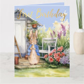 庭のうさぎの1歳の誕生日 カード (正面)