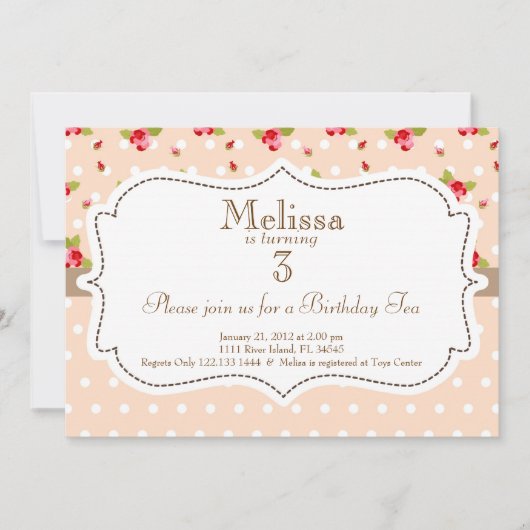 庭のお茶会の誕生日の招待状 招待状 (正面)